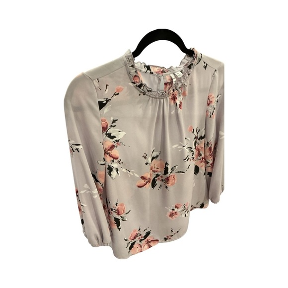 ELLE Women’s XS Floral Ruffle Neck Blouse Work Wear Office Brunch Top - Picture 4 of 8